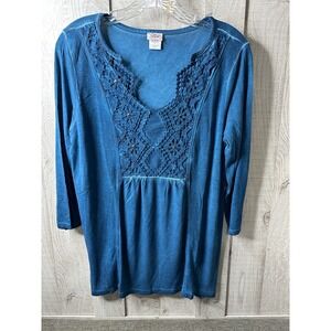 Adrian Dilafield Shirt Womens Size Small Dark Teal Western Tunic Studs Lace